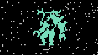 the final screen -- random pixels get erased on a dark background before a little eulogy for humanity shows